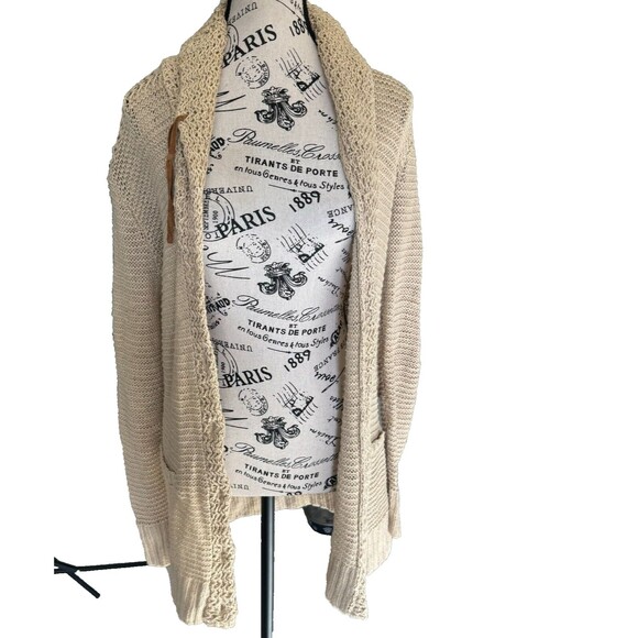 Ralph Lauren Women's 100% Linen Tan Open Knit Long Button Cardigan Size Small - Picture 1 of 8